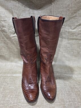 Vintage Tanino Crisci Brown Leather & Lizard Western Boots Womens Size 7